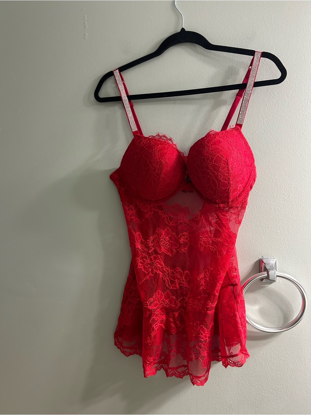 Victoria’s Secret red bedazzled bombshell push up bra lingerie
